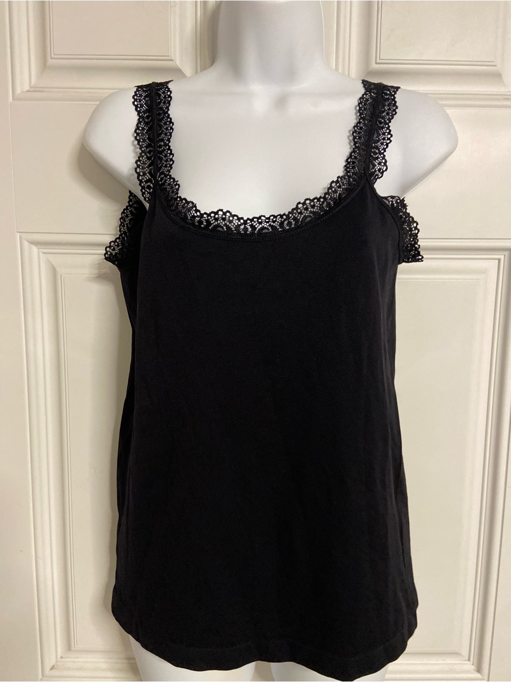KATHY Black Knit Lace Trim Tank Top